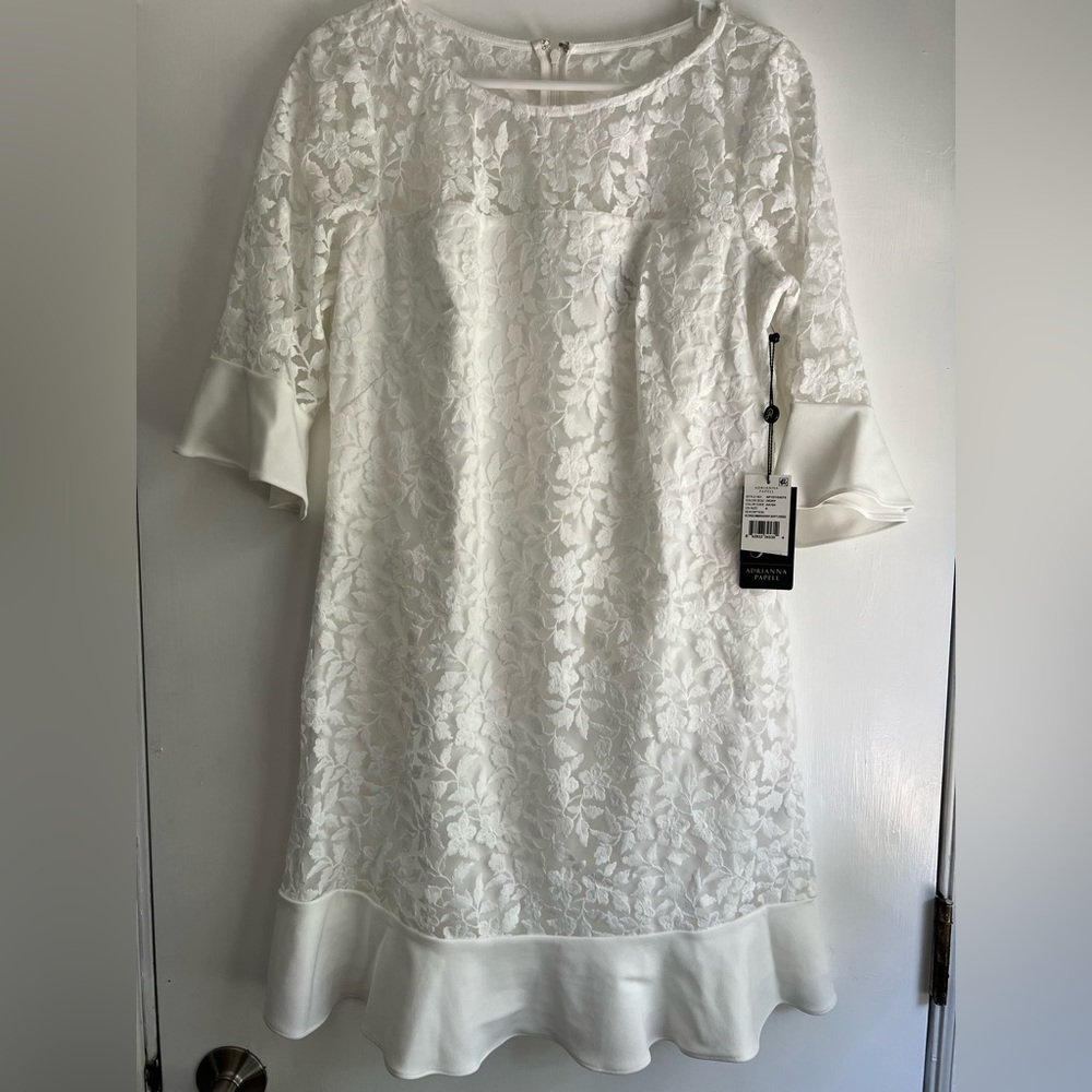 NWT Adrianna Papell White Floral Lace Dress Size 8